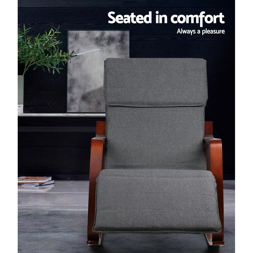 Artiss Rocking Armchair Footrest Nursing Charcoal Afton