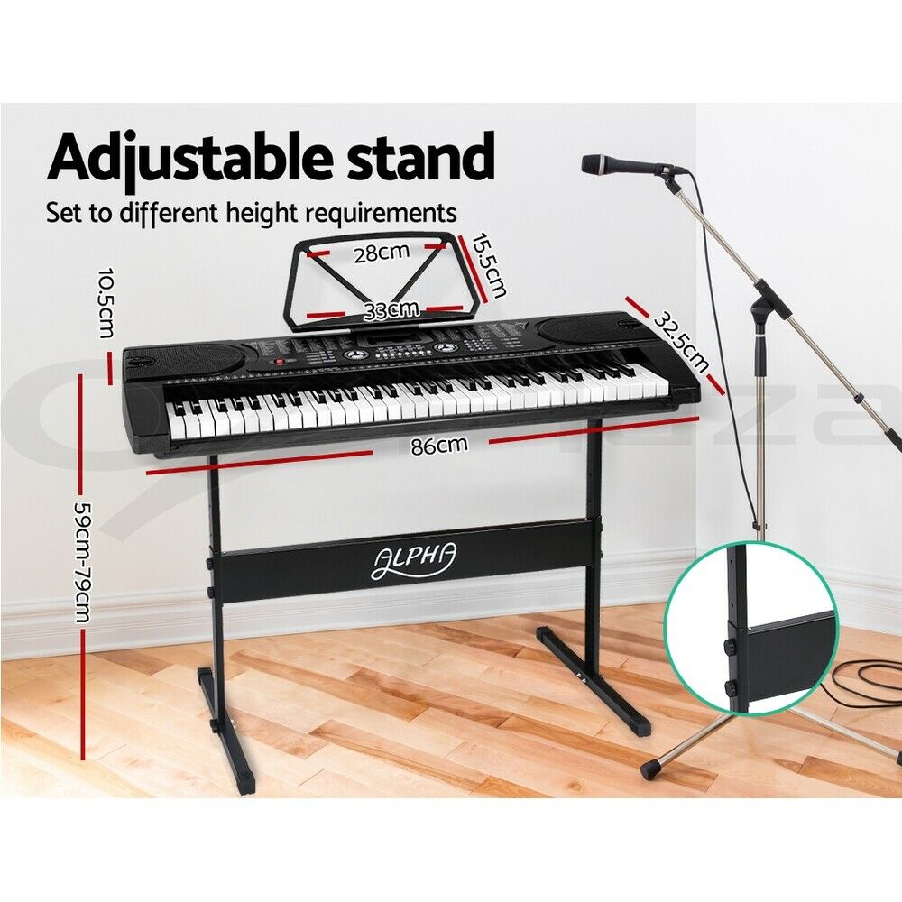 Alpha 61 Keys Electronic Piano Keyboard Digital Electric w/ Stand Beginner Black