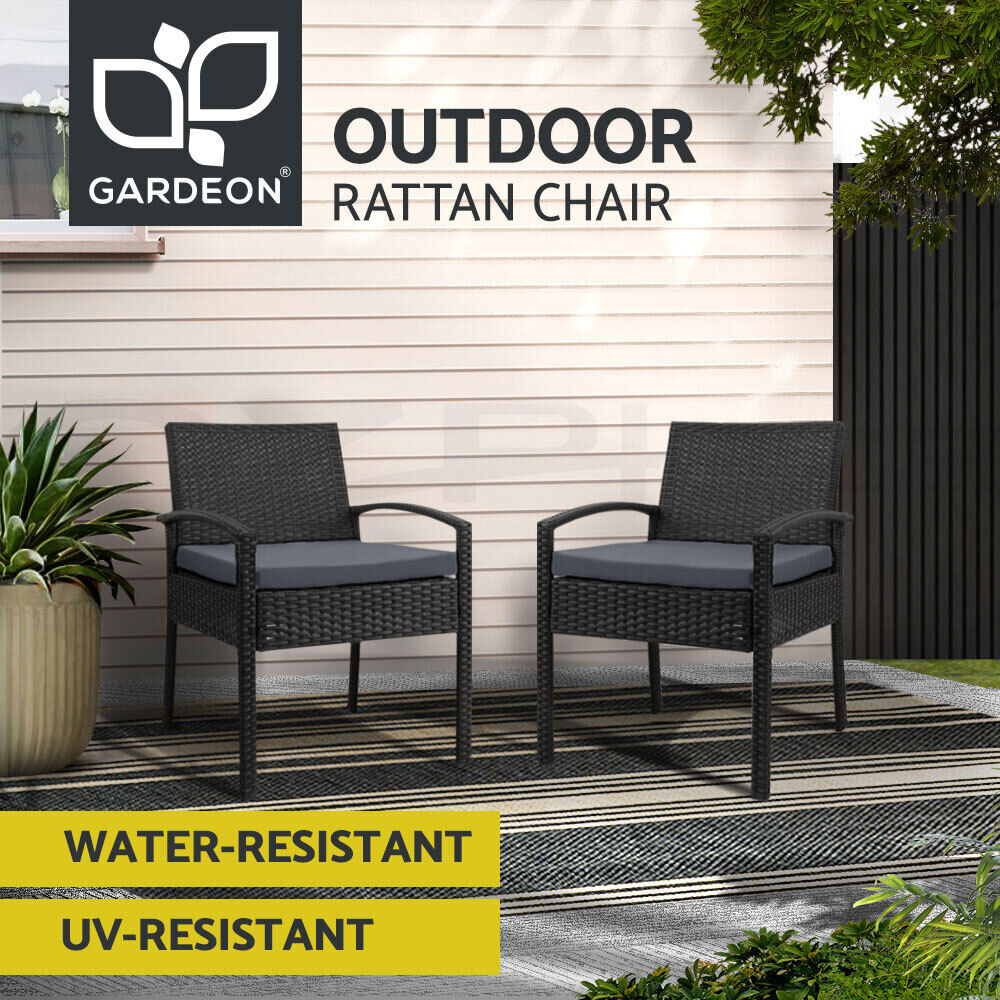 Gardeon 2PC Outdoor Dining Chairs Patio Furniture Rattan Lounge Chair Cushion Felix