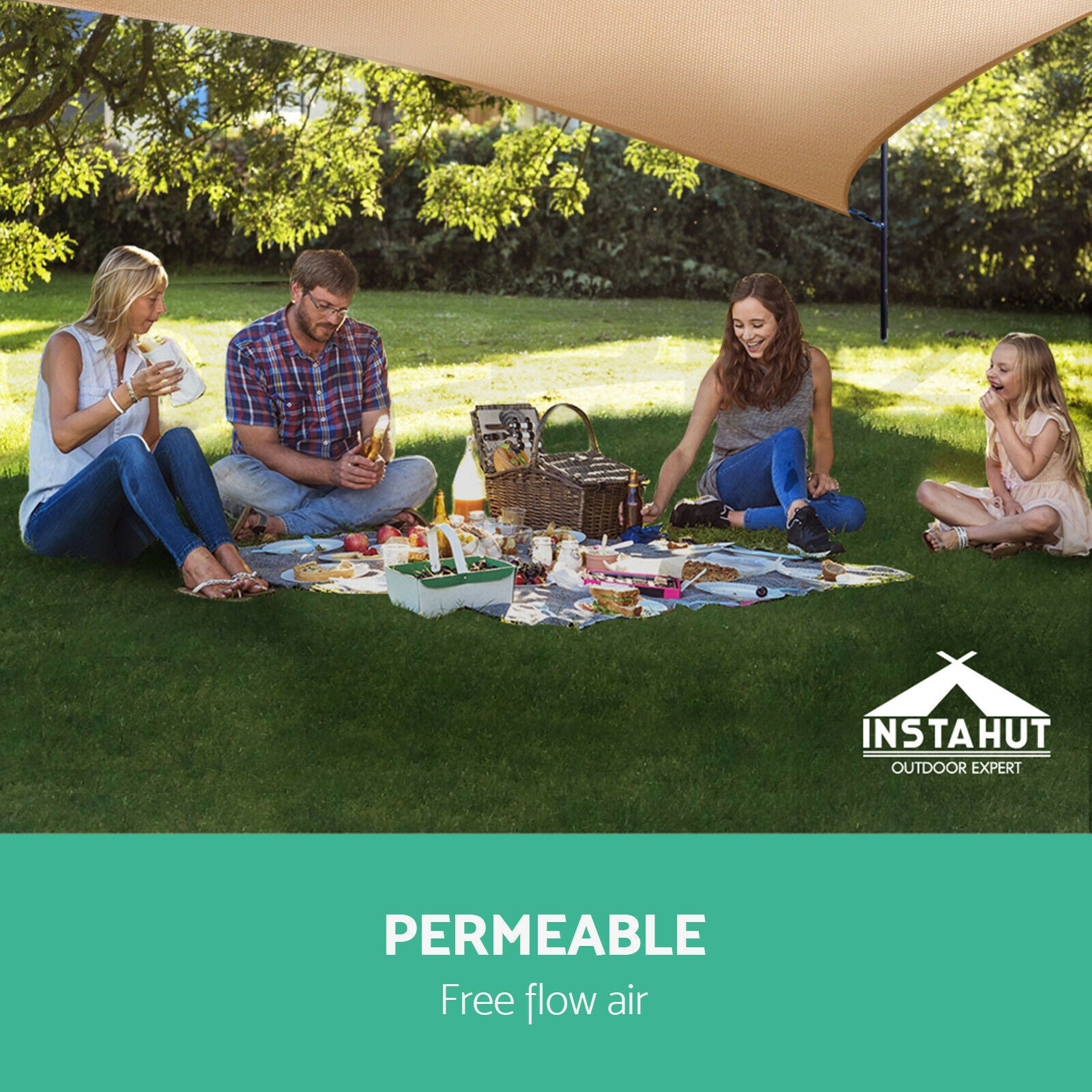 Instahut Waterproof Shade Sail 5x5x5m Rectangle Sand 95% Shade Cloth