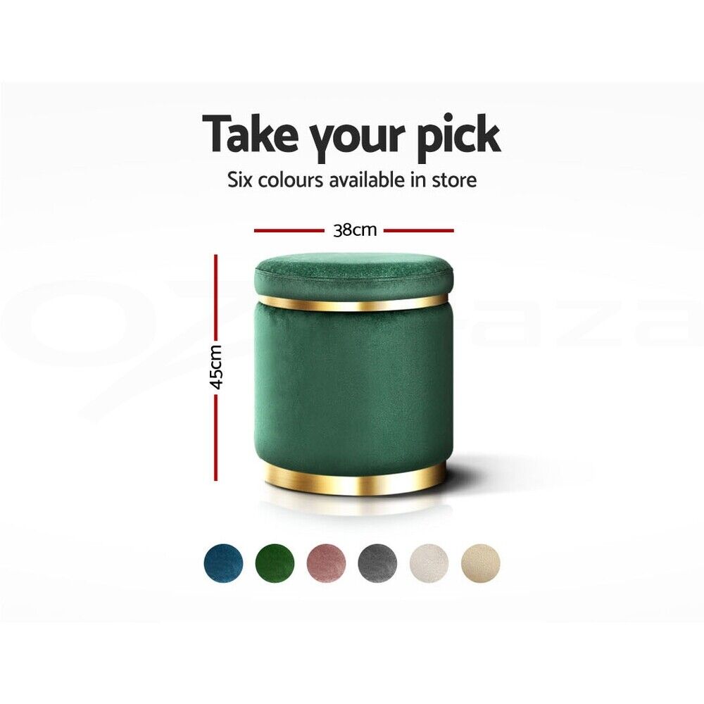 Artiss Ottoman Foot Stool Round Velvet Green