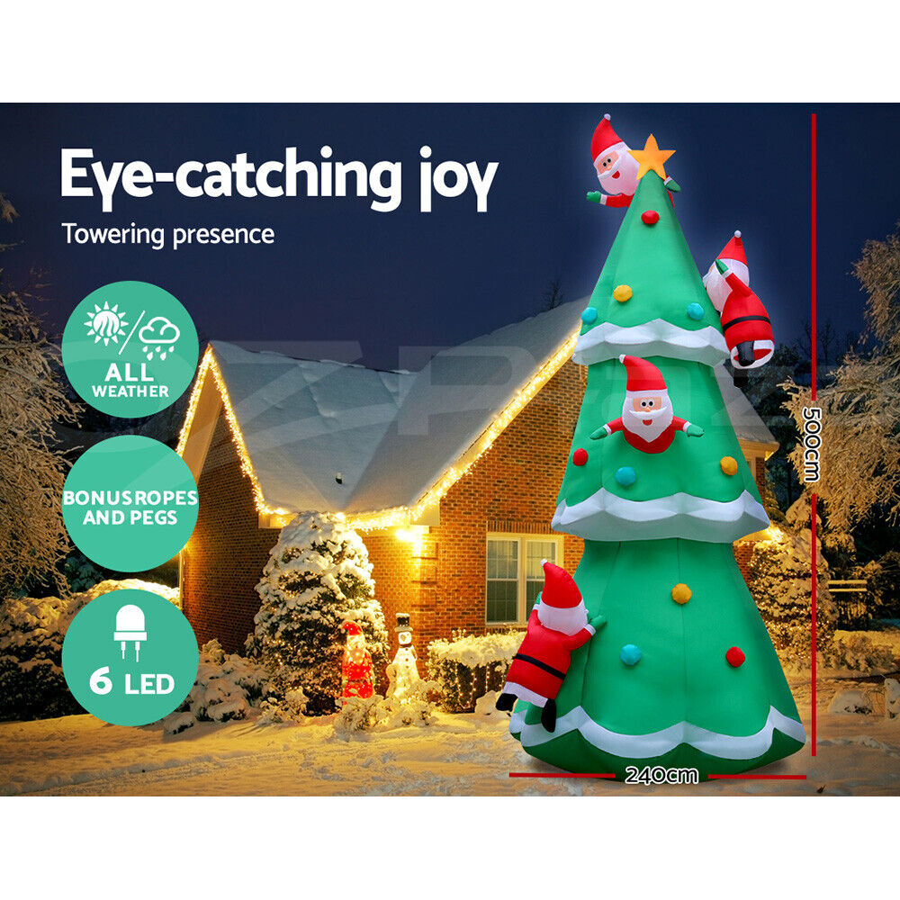 Jingle Jollys Christmas Inflatable Santa Tree 5M Illuminated Decorations