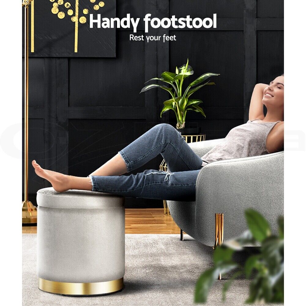 Artiss Ottoman Storage Foot Stool Round Velvet Grey