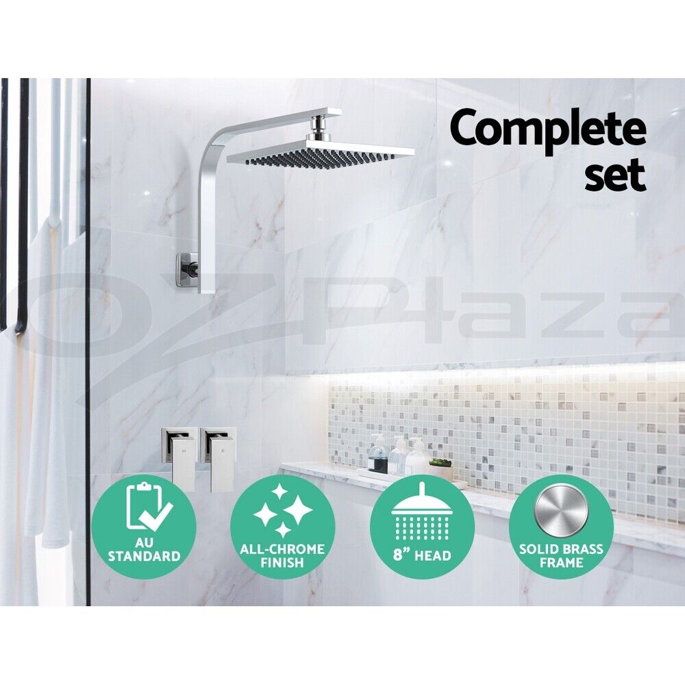Cefito 8'' Rain Shower Head Wall Arm Square High Pressure Twins Tap Chrome