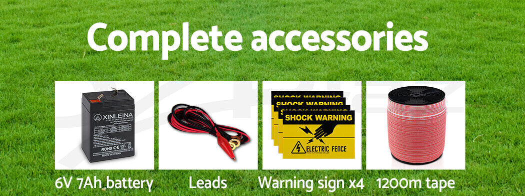 Giantz Fence Energiser 8KM Solar Powered Electric 1200M Poly Tape