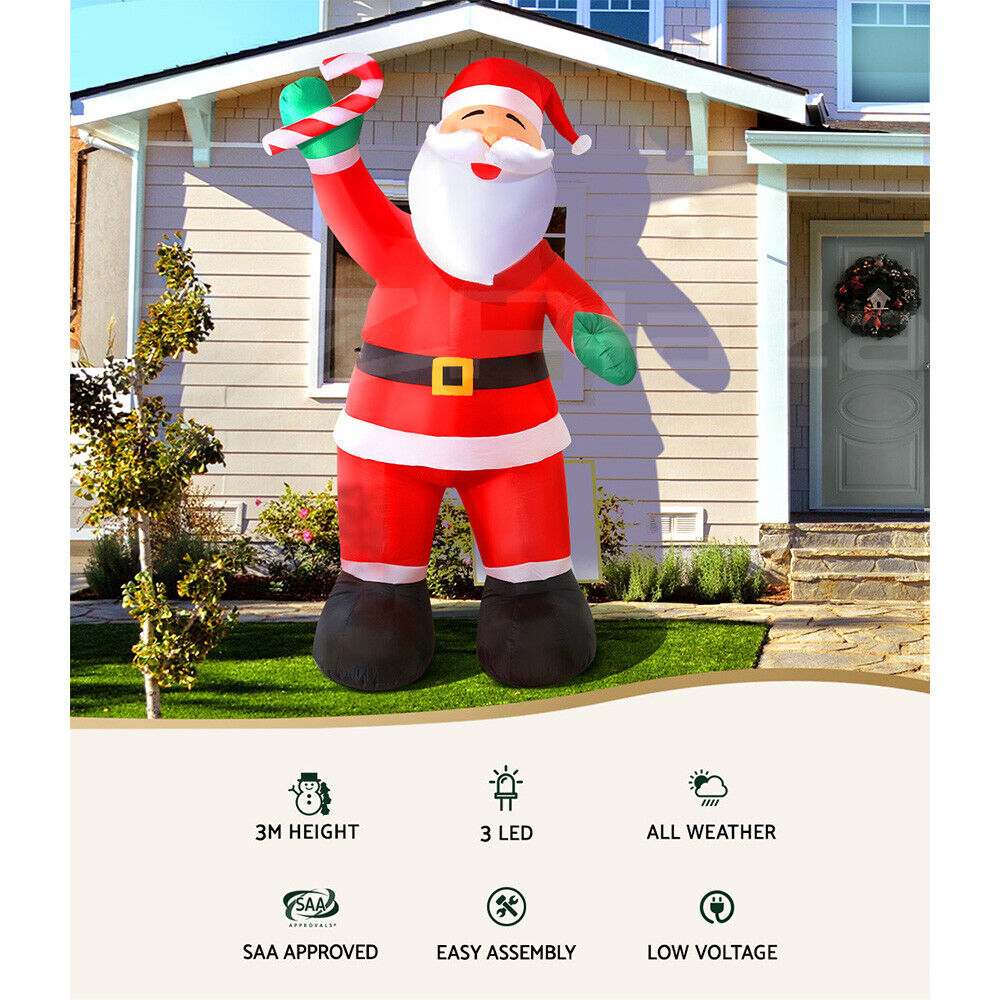 Jingle Jollys Christmas Inflatable Santa 3M Illuminated Decorations