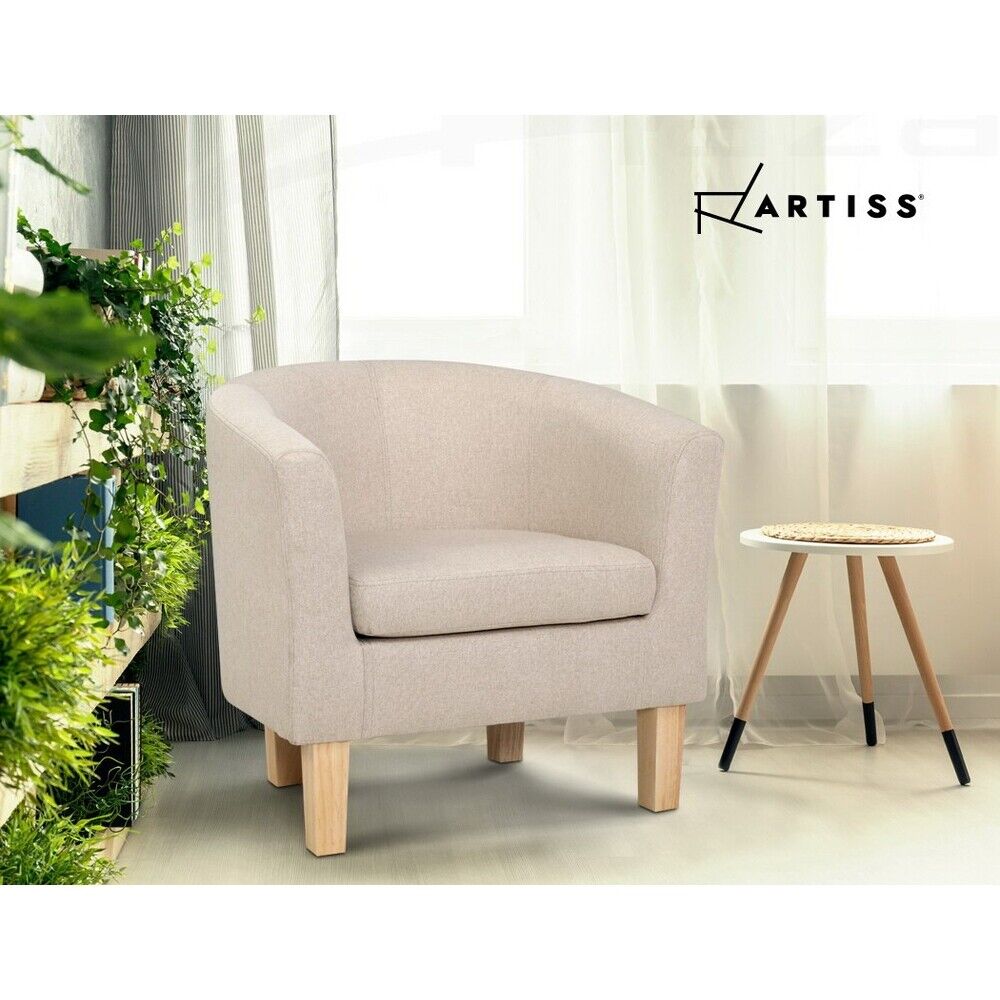 Artiss Armchair Lounge Chair Tub Accent Armchairs Fabric Sofa Chairs Beige
