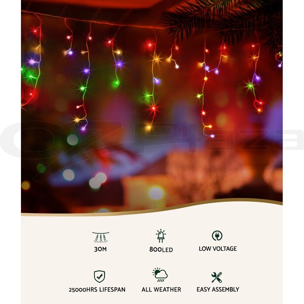 20M Christmas Lights Icicle Light 800 LED Multi-coloured Jingle Jollys