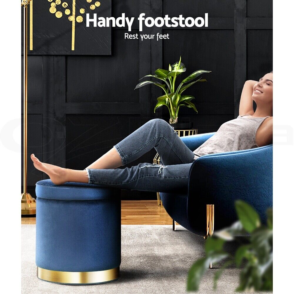 Artiss Ottoman Storage Foot Stool Round Velvet Navy