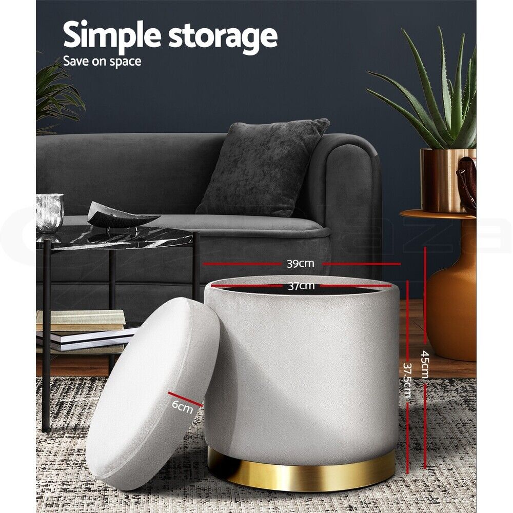 Artiss Ottoman Storage Foot Stool Round Velvet Grey