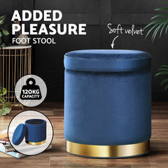 Artiss Ottoman Storage Foot Stool Round Velvet Navy