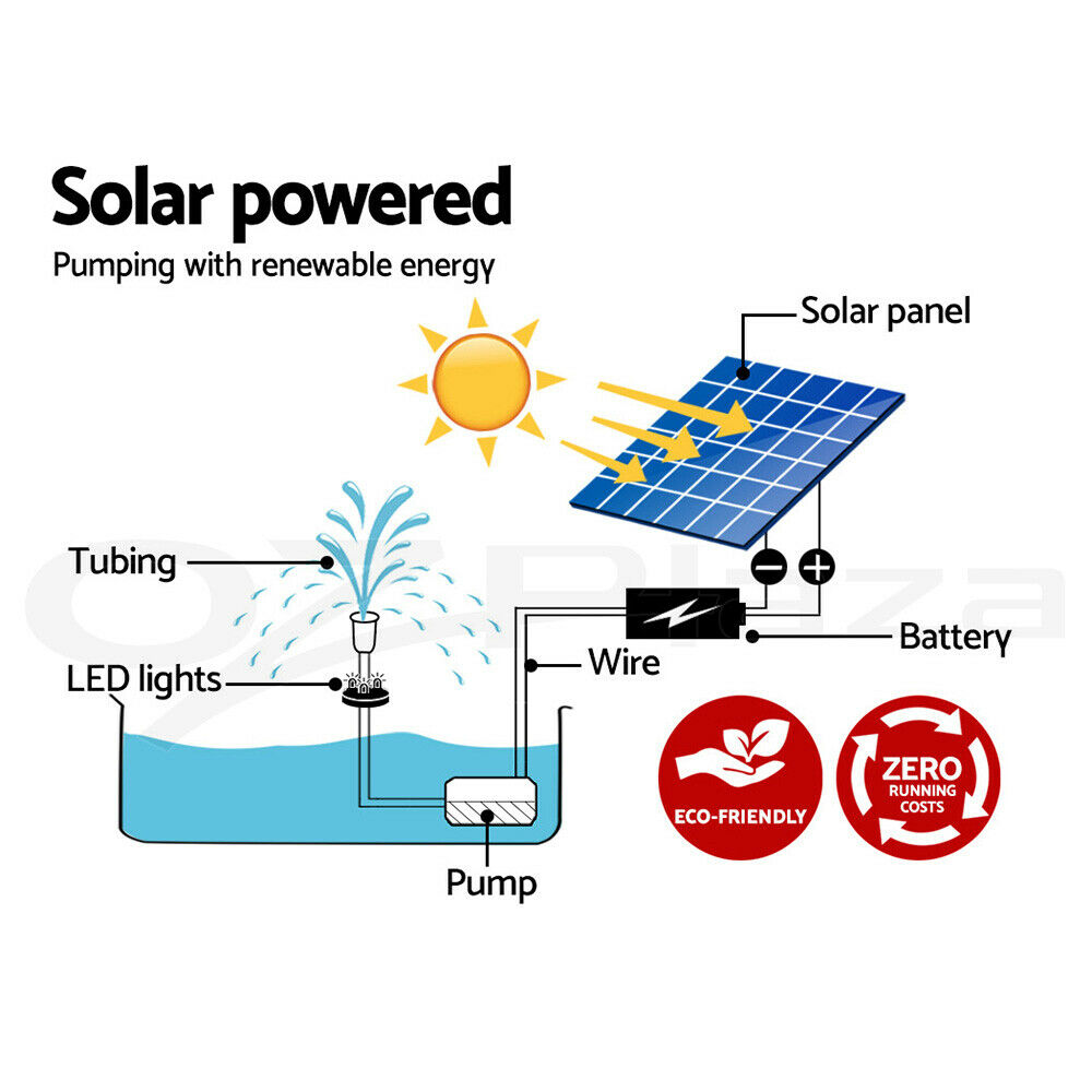 Gardeon Solar Pond Pump Submersible Water Fountain with Battery Kit LED Lights 6.6FT
