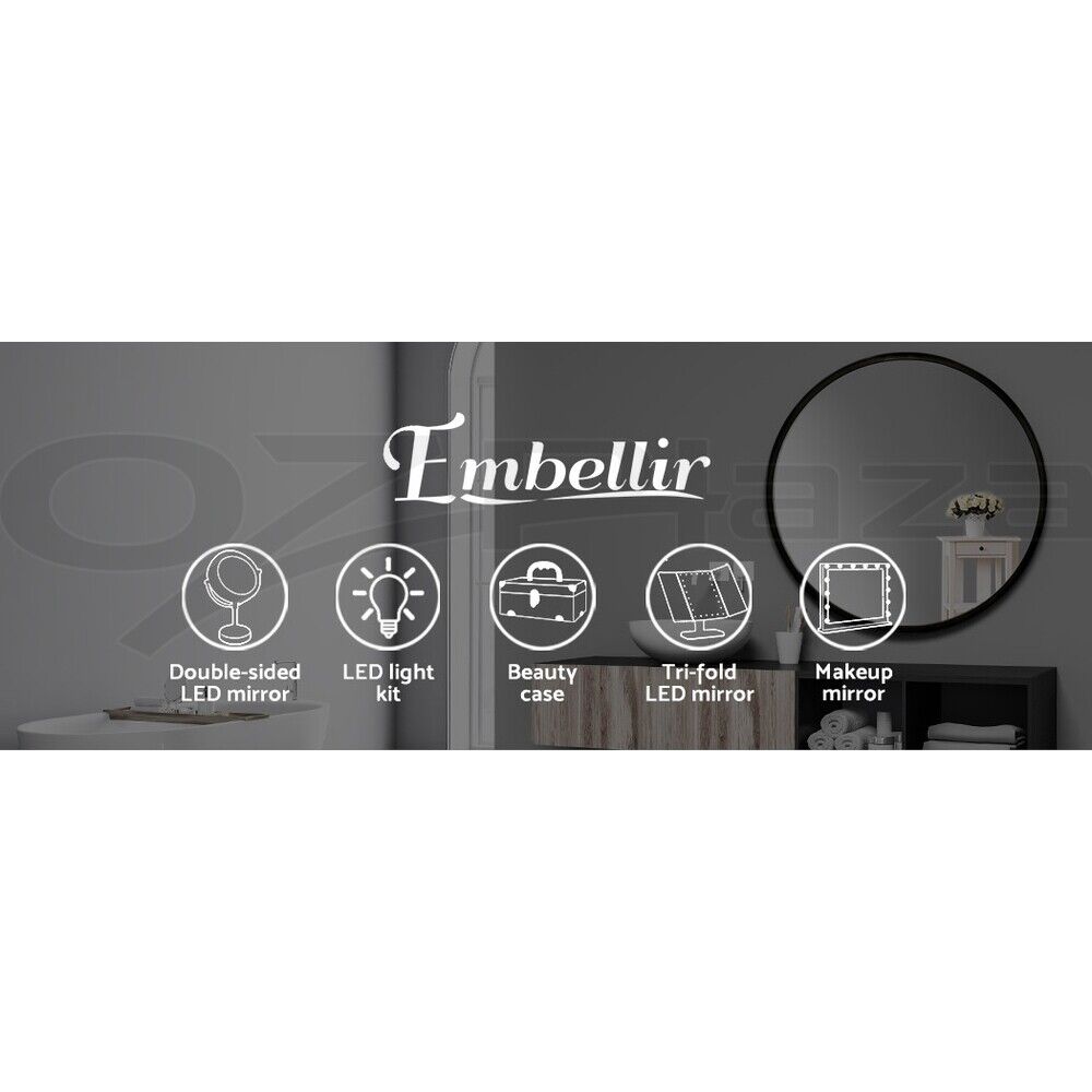 Embellir Wall Mirrors Makeup Decorative Mirror Bathroom Round Vanity Black 90cm