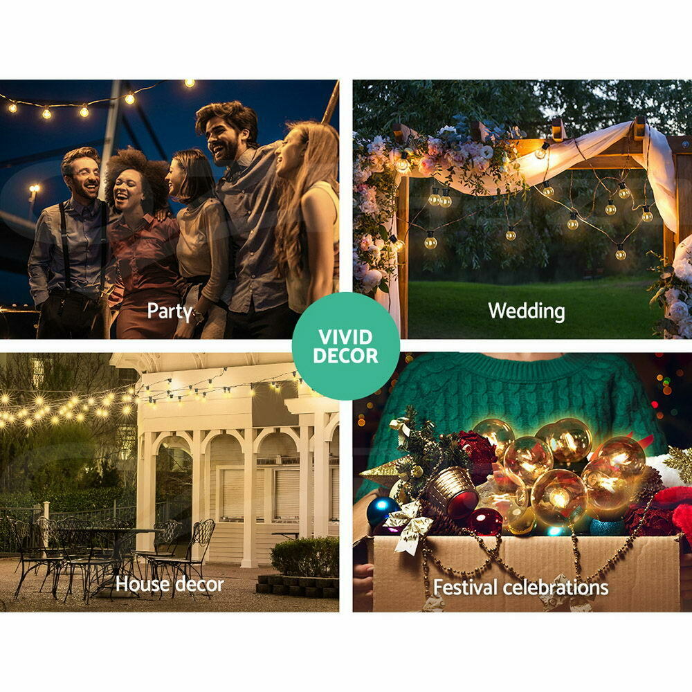 Jingle Jollys 50m LED Festoon Lights String Lighting LED Outdoor Garden Bulb