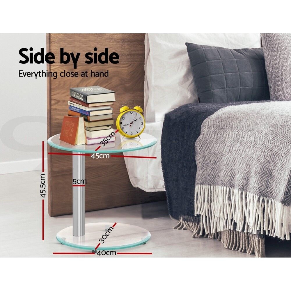 Artiss Coffee Table Oval Tempered Glass Side End Beside Tables Cafe 45cm