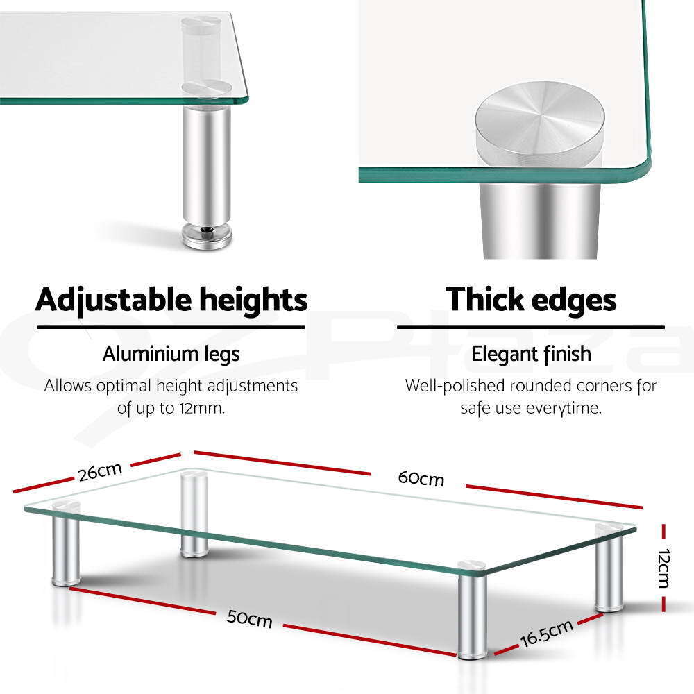 Artiss Monitor Stand Riser with Height Adjustable Computer Laptop Printer Screen Glass Display Shelf