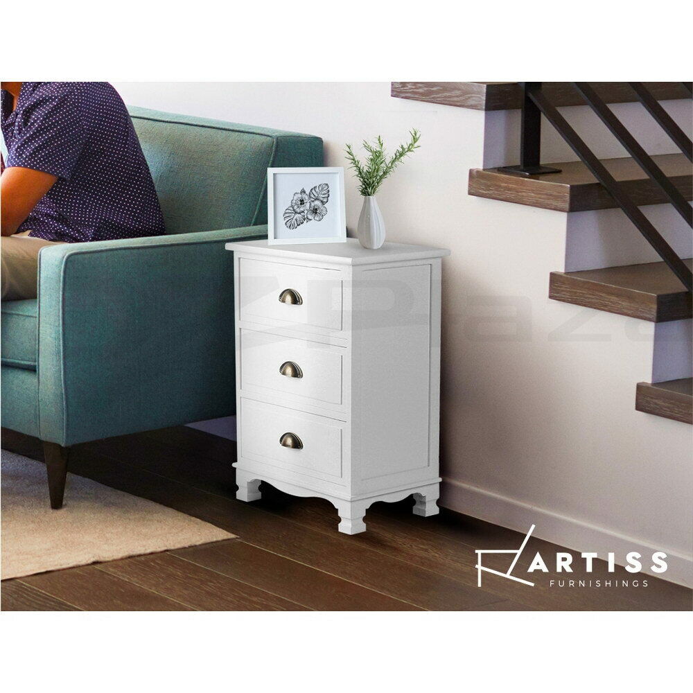 Artiss Bedside Table 3 Drawers Vintage - THYME White