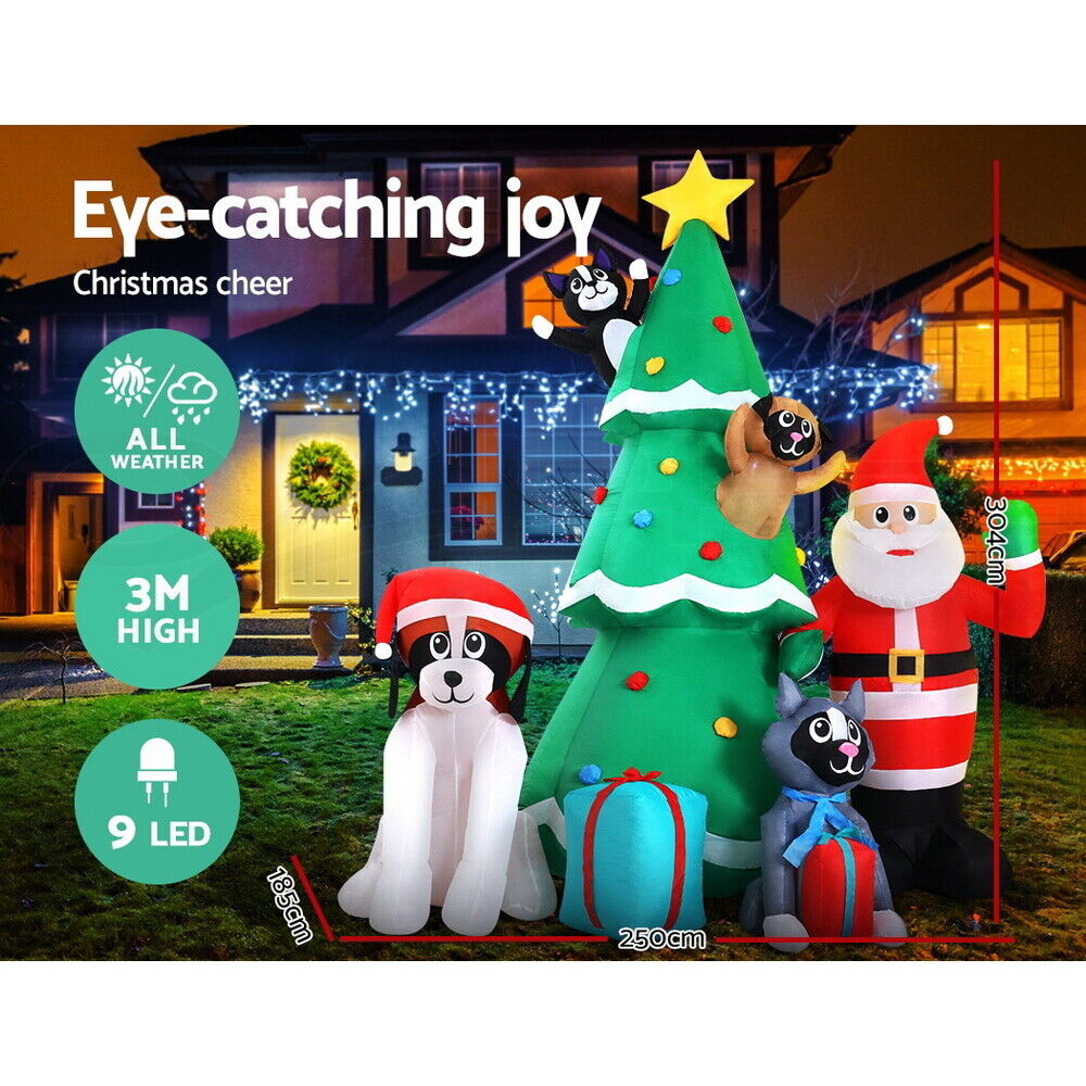 Jingle Jollys Christmas Inflatable Santa Tree 3M Illuminated Decorations