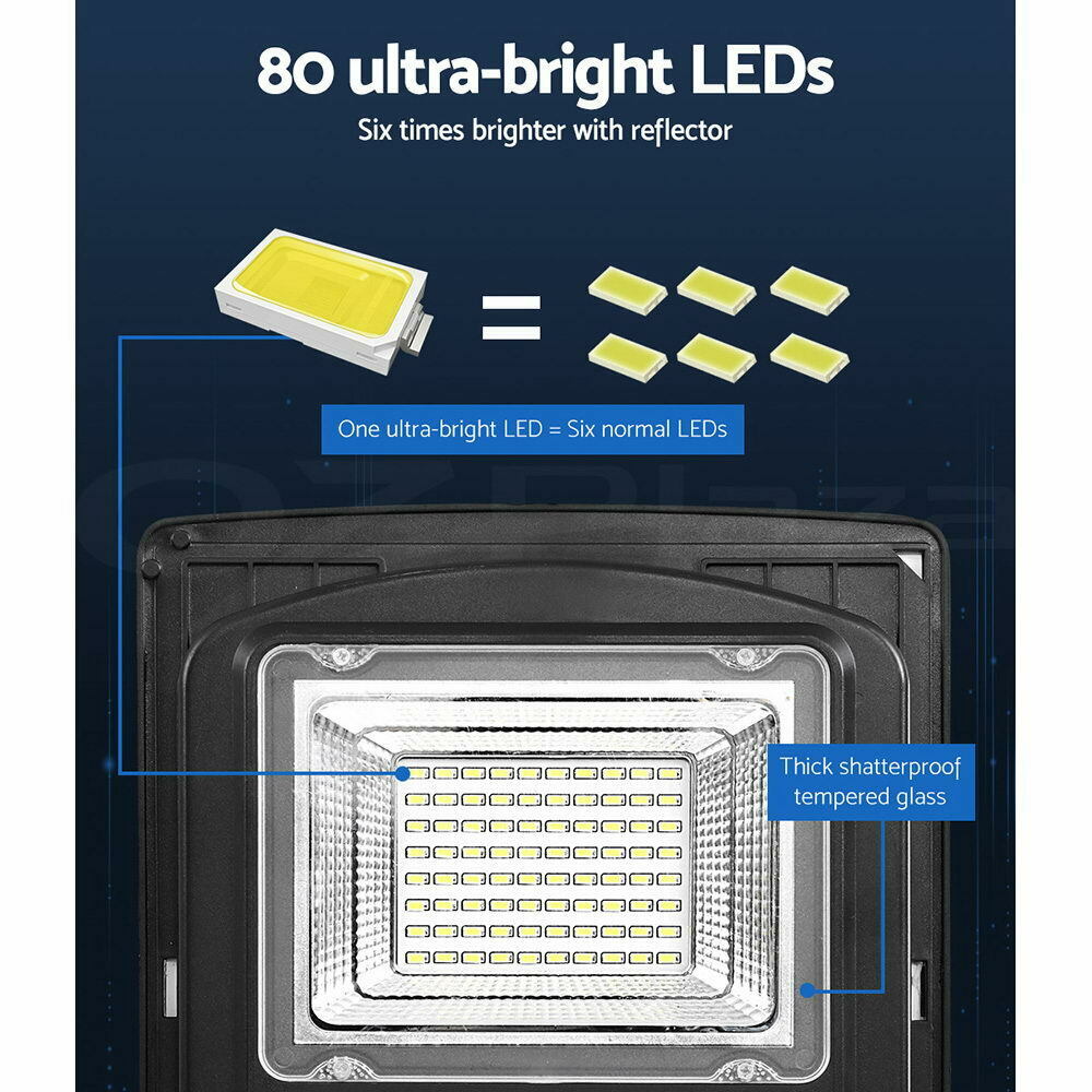 Leier 80 LED Solar Street Light 90W Flood Motion Sensor Remote Outdoor Wall Lamp x2
