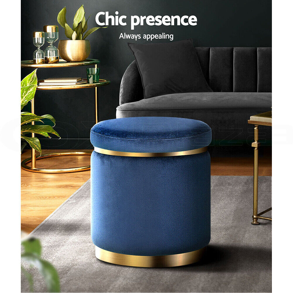 Artiss Ottoman Foot Stool Round Velvet Navy