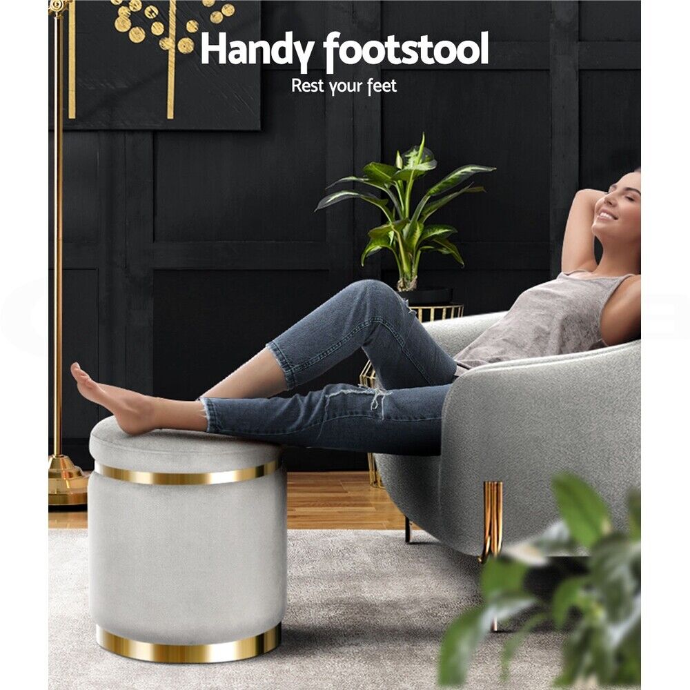 Artiss Ottoman Foot Stool Round Velvet Grey