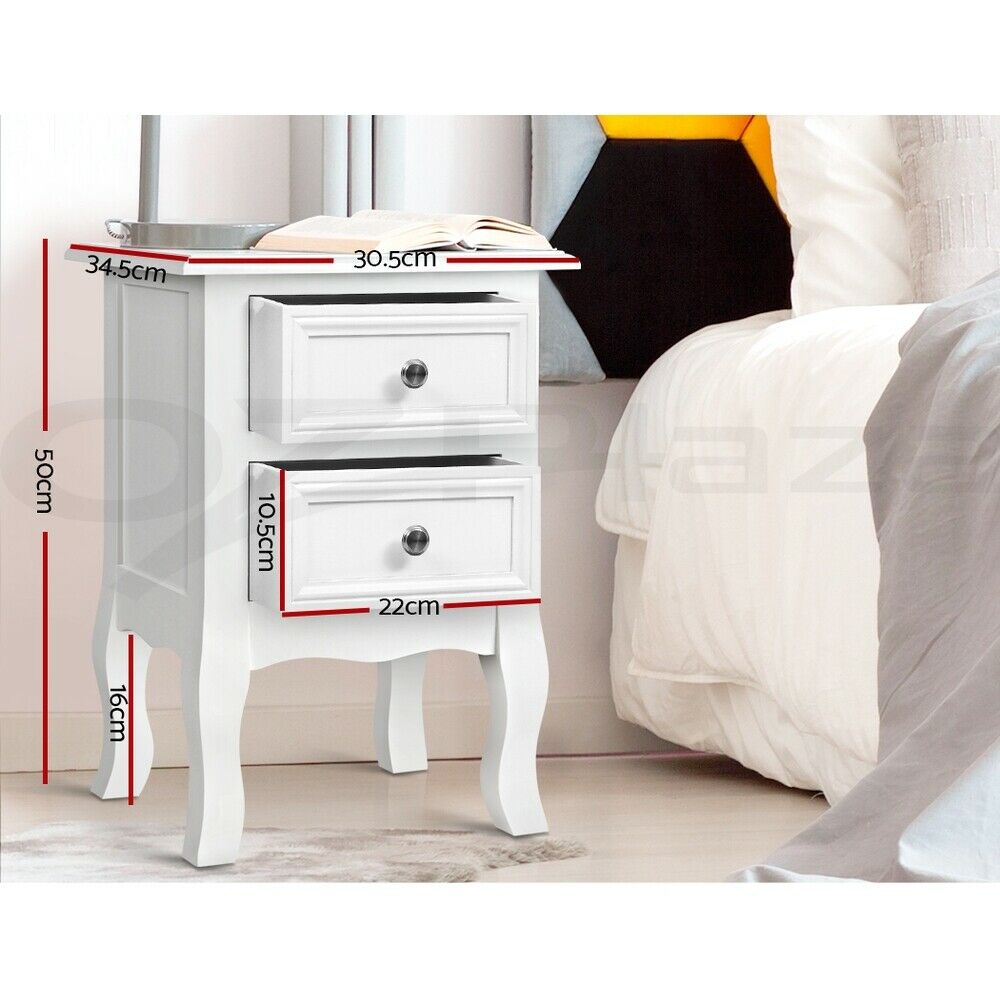 Artiss Bedside Table 2 Drawers - BISSET White