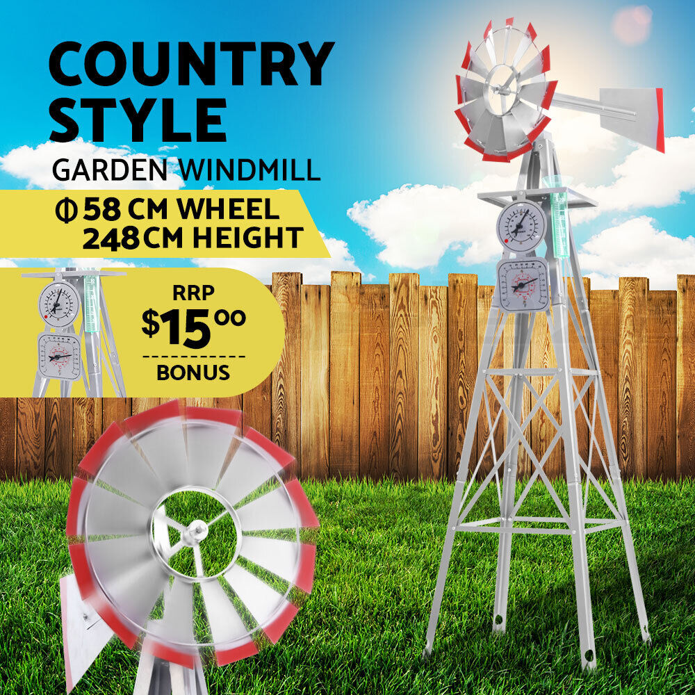 Garden Windmill 8FT 245cm Metal Ornaments Outdoor Decor Ornamental Wind Will