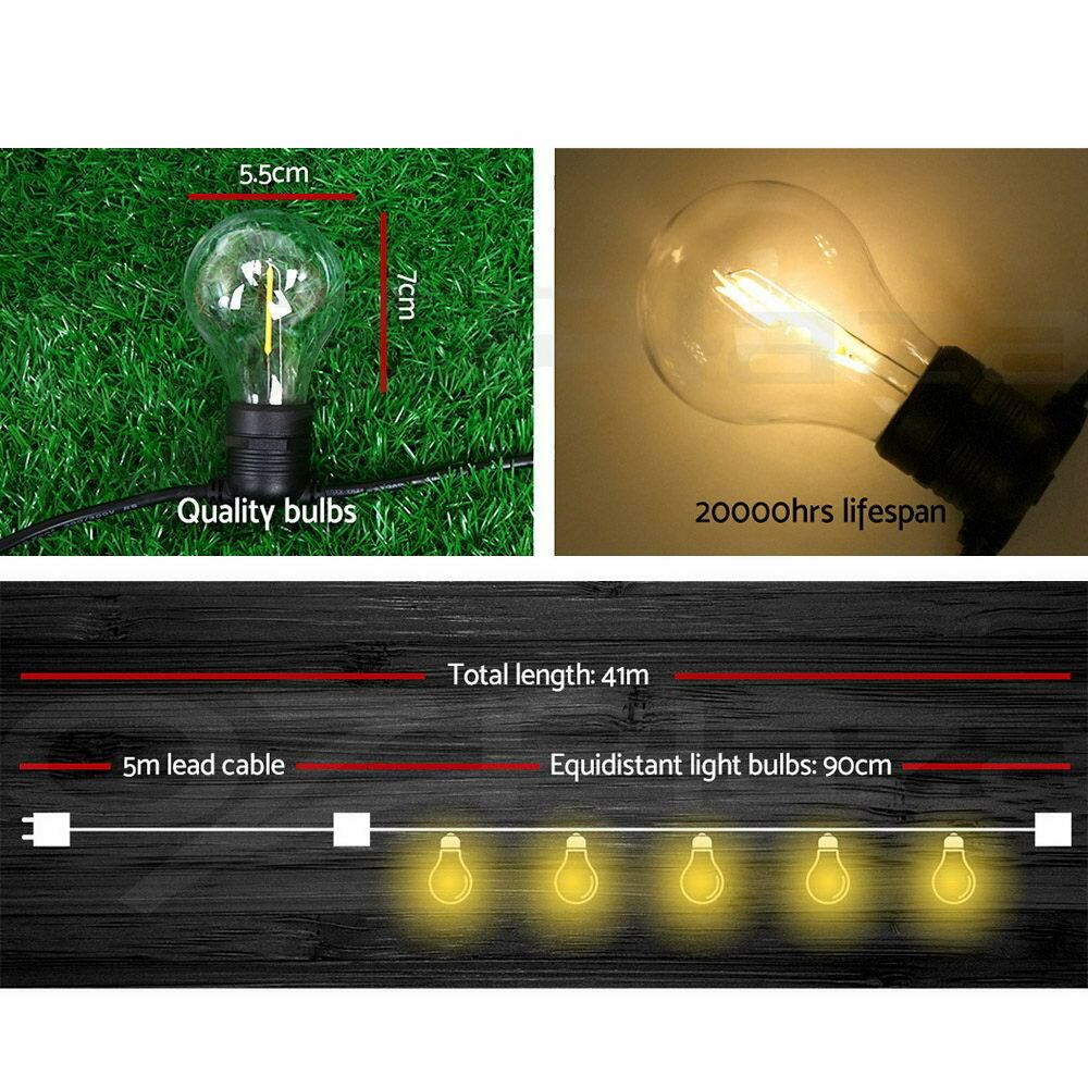 41m LED Festoon String Lights Outdoor Christmas Decorations Wedding Garden Party