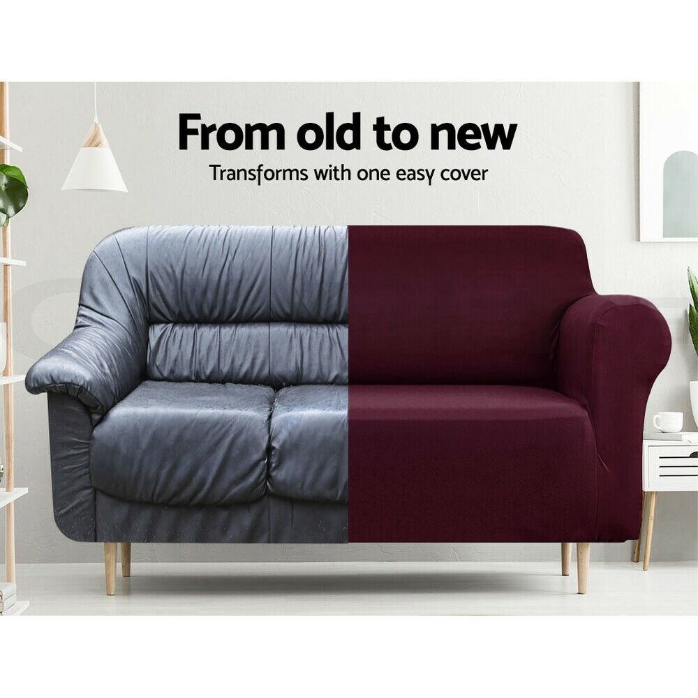 Artiss Sofa Cover Couch Covers 3 Seater Stretch Burgundy