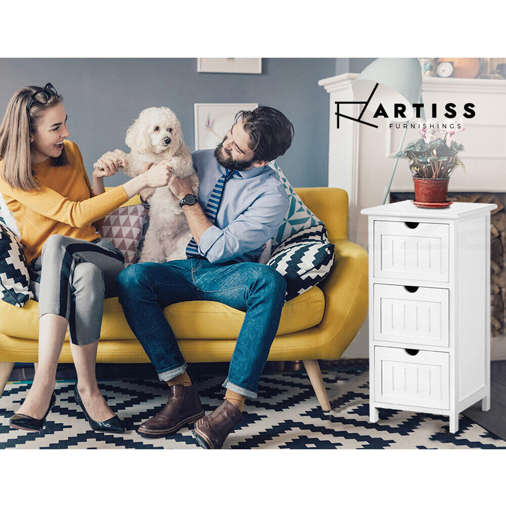 Artiss Bedside Table Bathroom Storage Cabinet 3 Drawers White