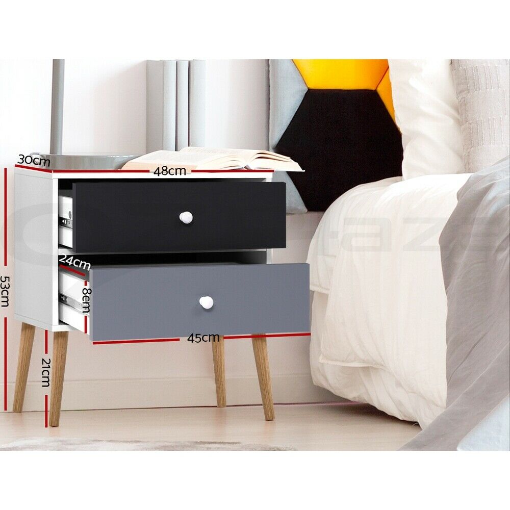 Artiss Bedside Table 2 Drawers - BONDS White