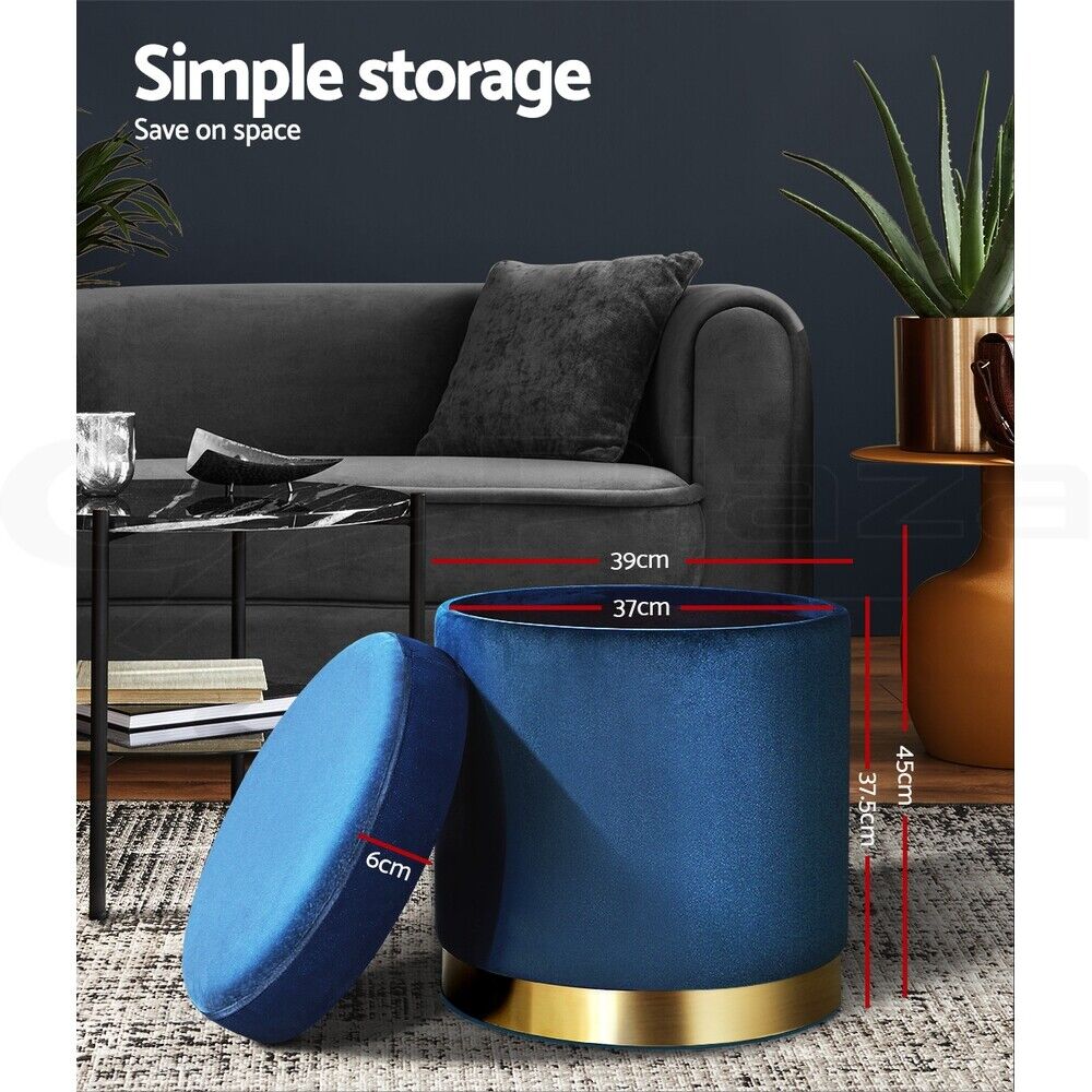 Artiss Ottoman Storage Foot Stool Round Velvet Navy