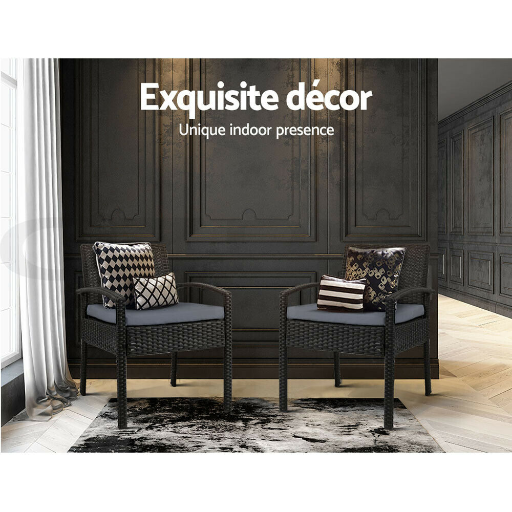 Gardeon 2PC Outdoor Dining Chairs Patio Furniture Rattan Lounge Chair Cushion Felix