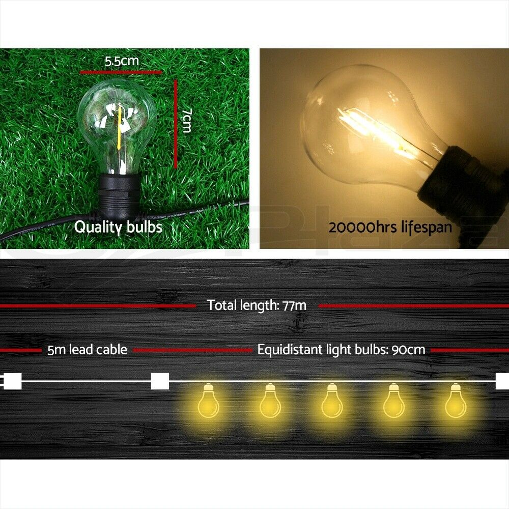 77m LED Festoon String Lights Outdoor Christmas Decorations Wedding Garden Party