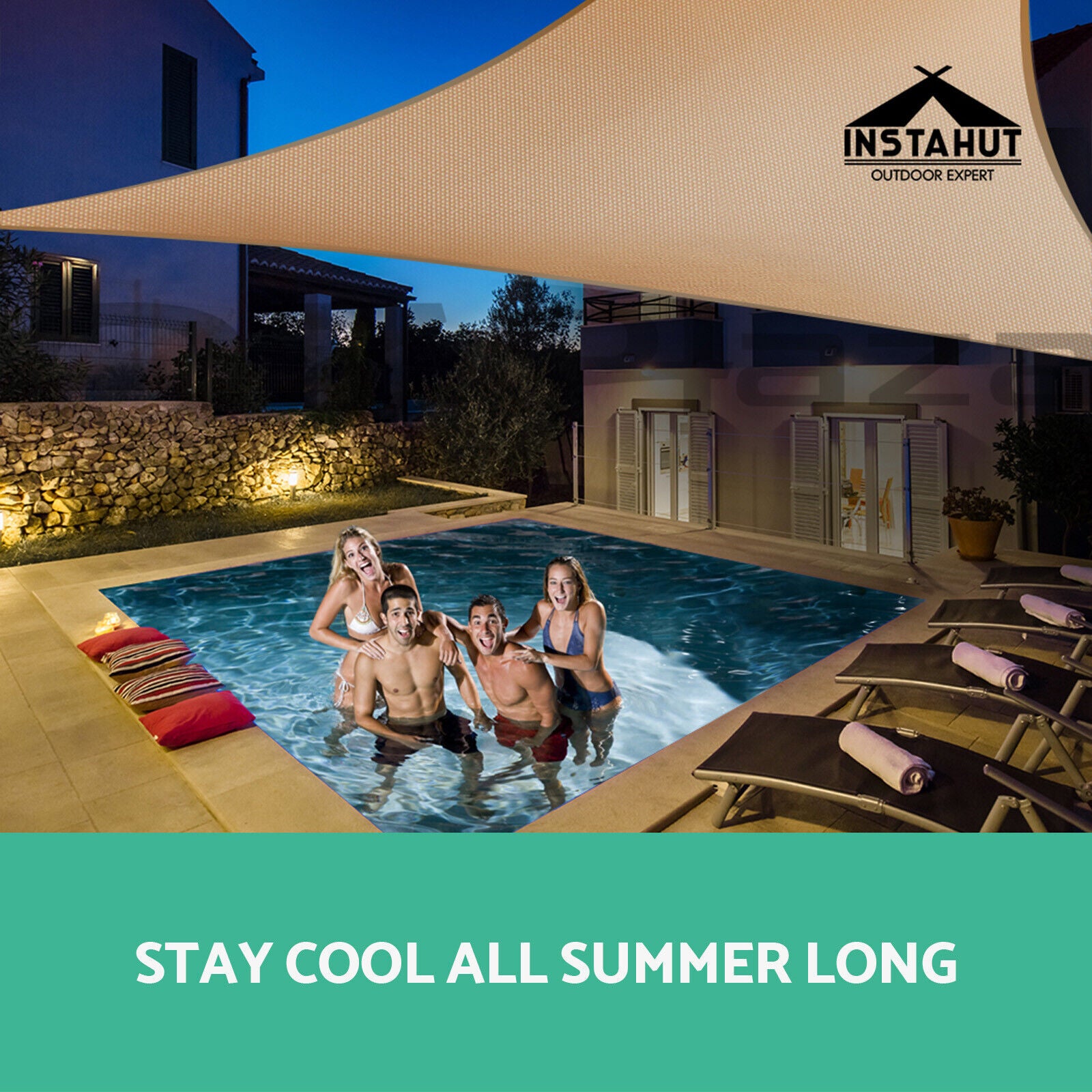 Instahut Waterproof Shade Sail 5x5x5m Rectangle Sand 95% Shade Cloth