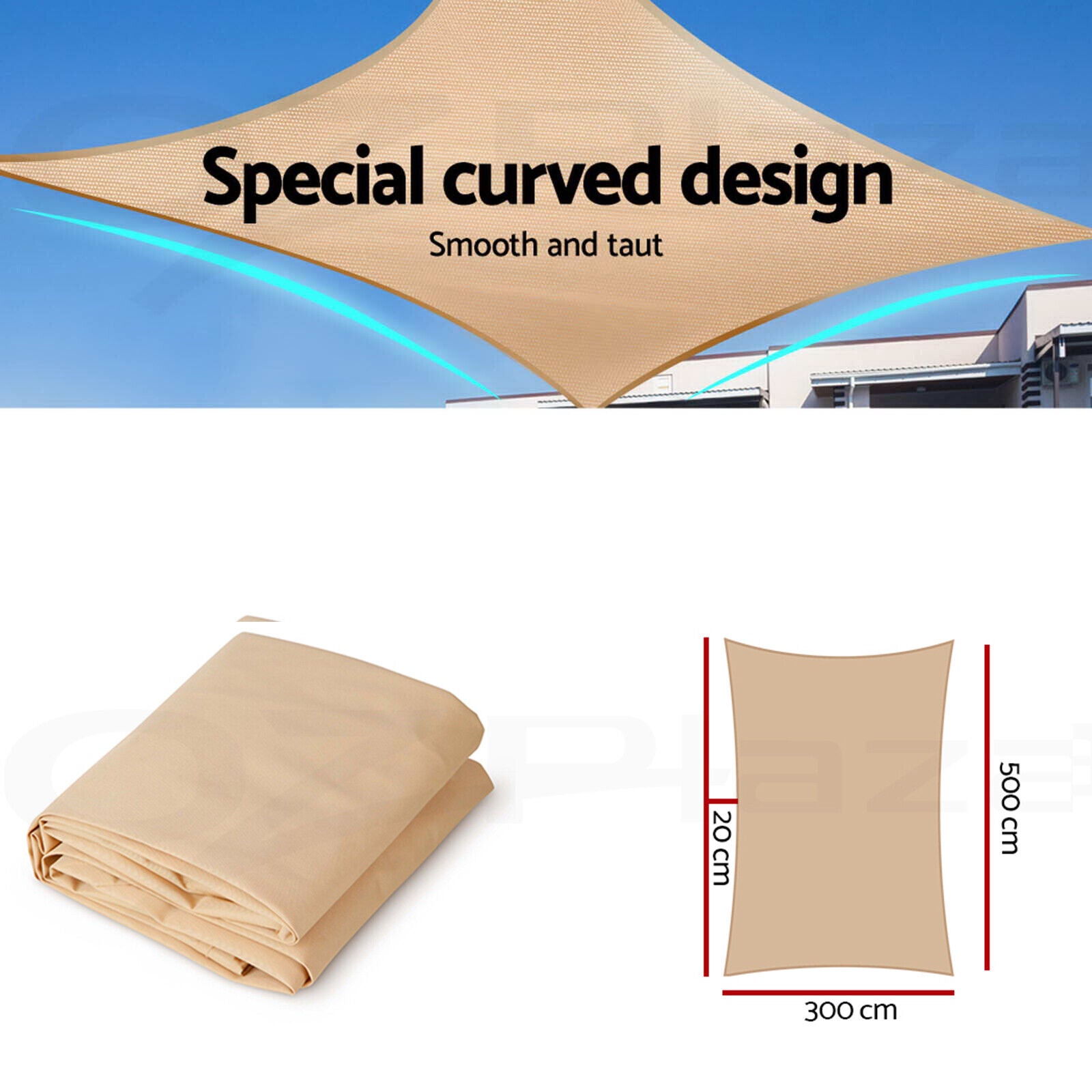 Instahut Waterproof Shade Sail 3x5m Rectangle Sand 95% Shade Cloth