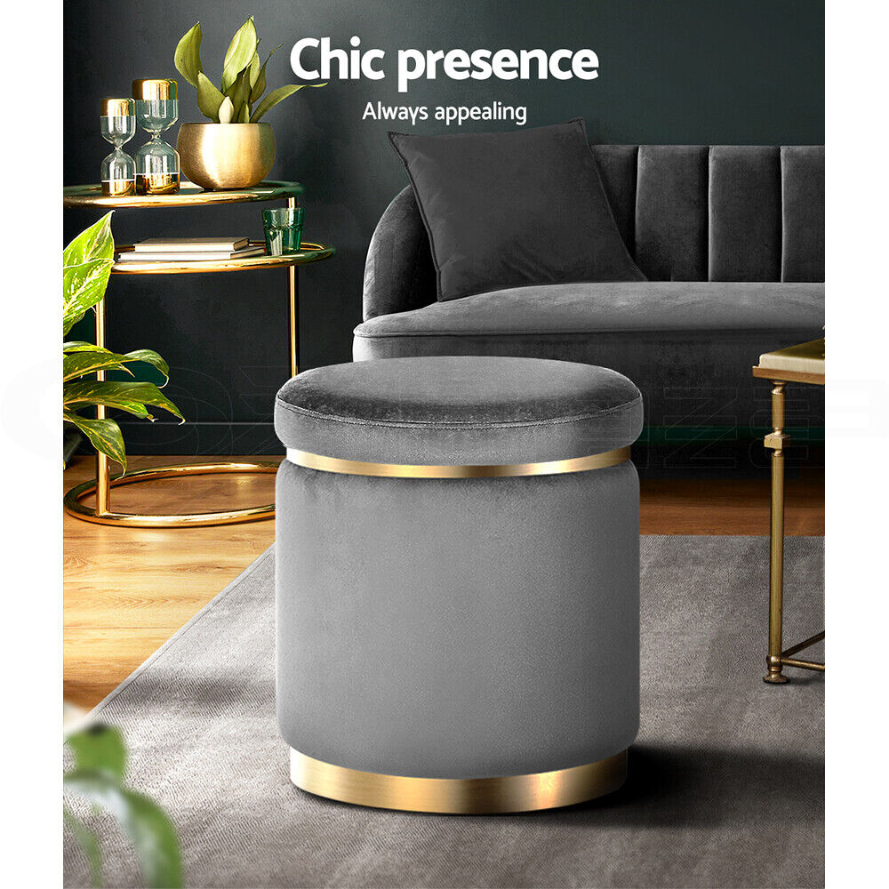 Artiss Ottoman Foot Stool Round Velvet Charcoal