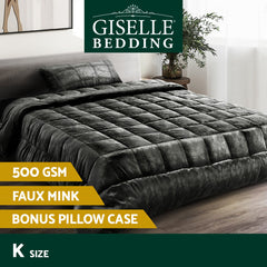 Giselle Bedding Faux Mink Quilt Charcoal King