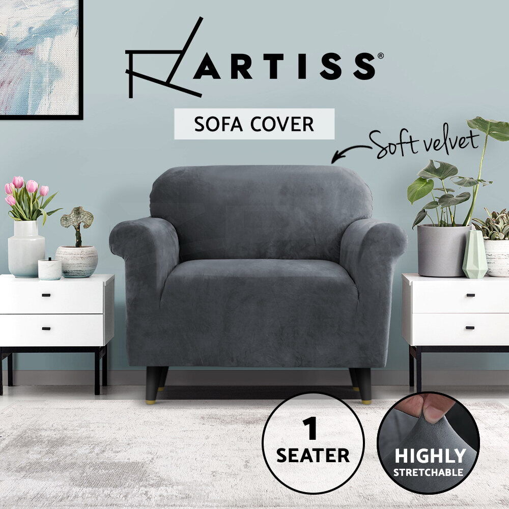 Artiss Sofa Cover Couch Covers 1 Seater Velvet Grey