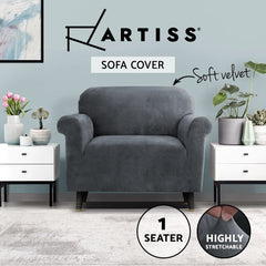 Artiss Sofa Cover Couch Covers 1 Seater Velvet Grey