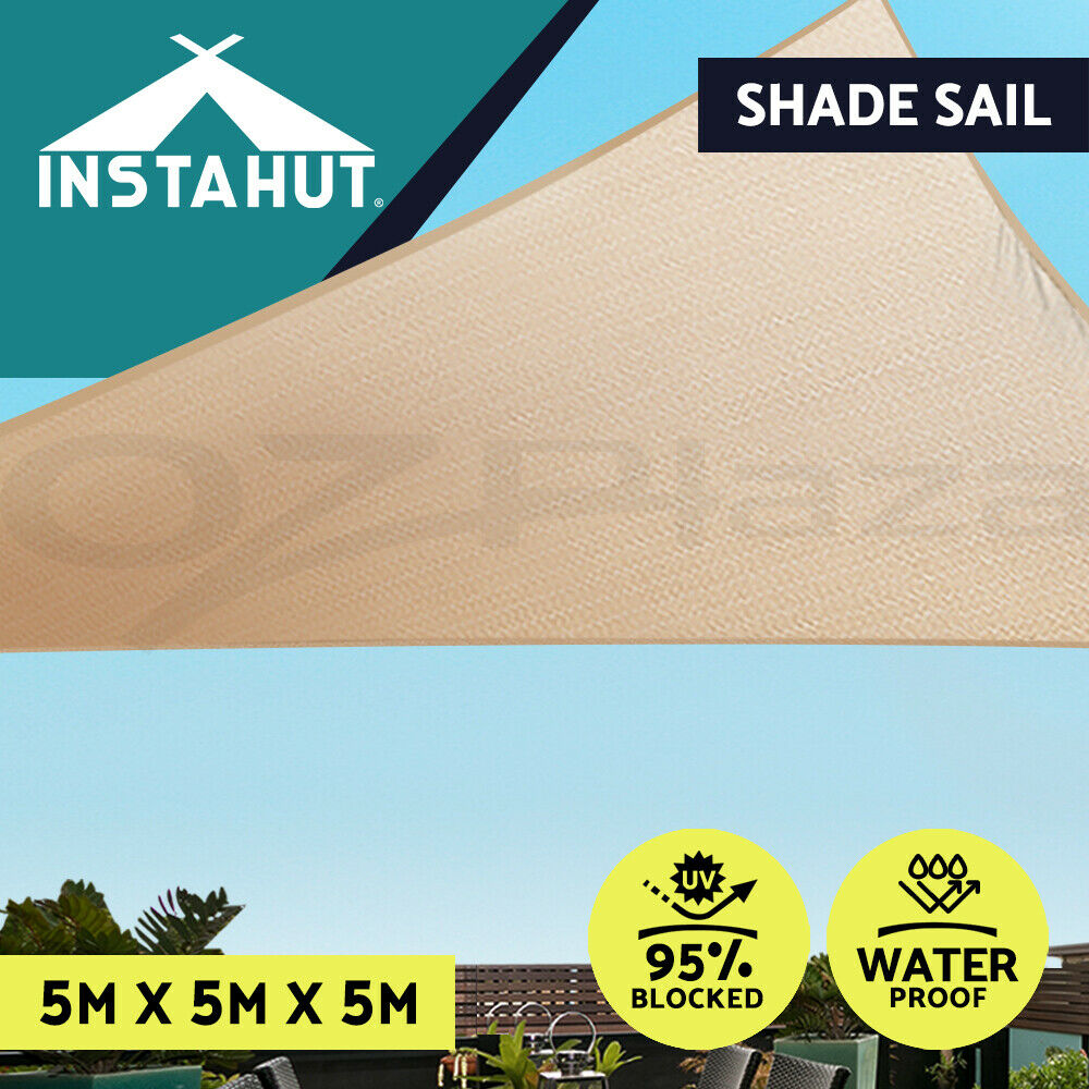 Instahut Waterproof Shade Sail 5x5x5m Rectangle Sand 95% Shade Cloth
