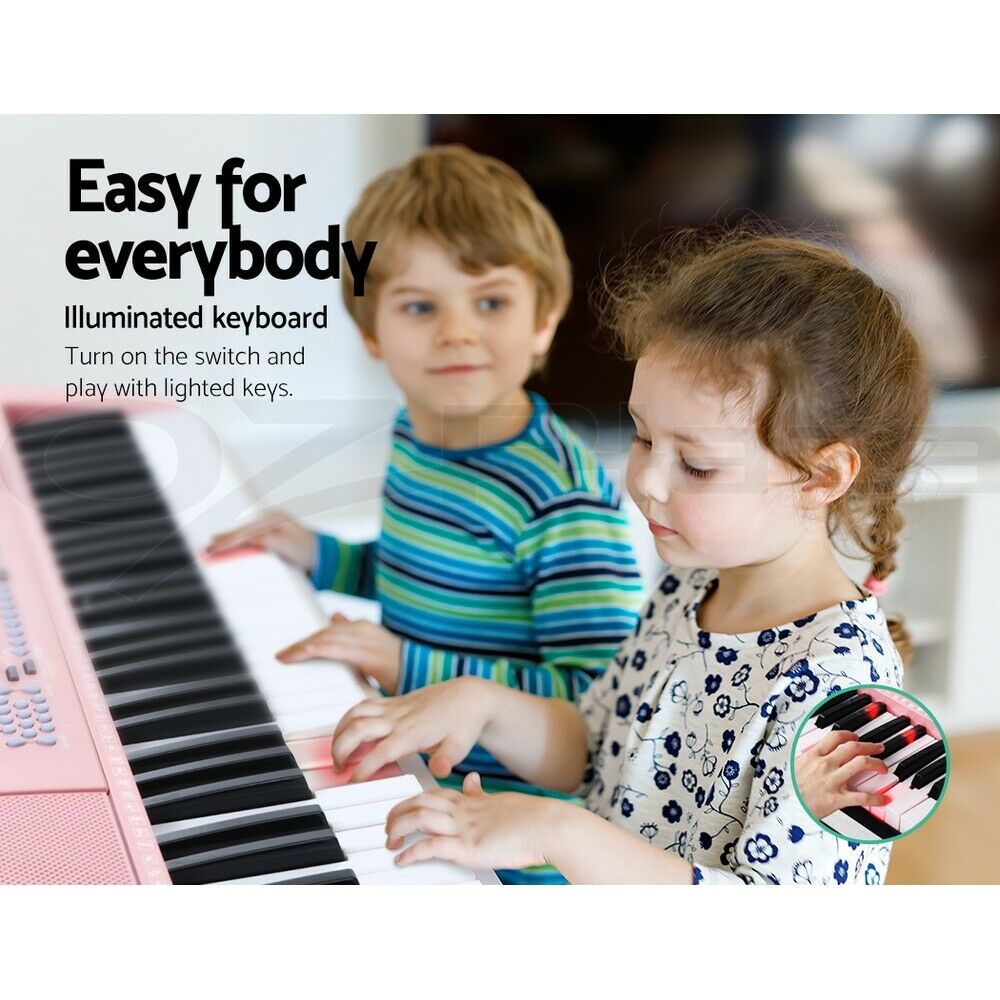 Alpha 61 Keys Electronic Piano Keyboard Digital Electric w/ Stand Lighted Pink