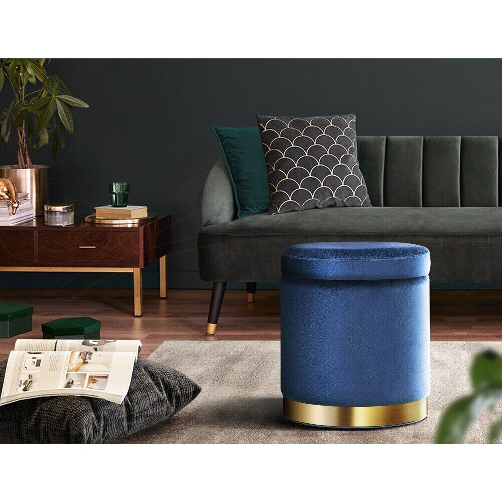Artiss Ottoman Storage Foot Stool Round Velvet Navy