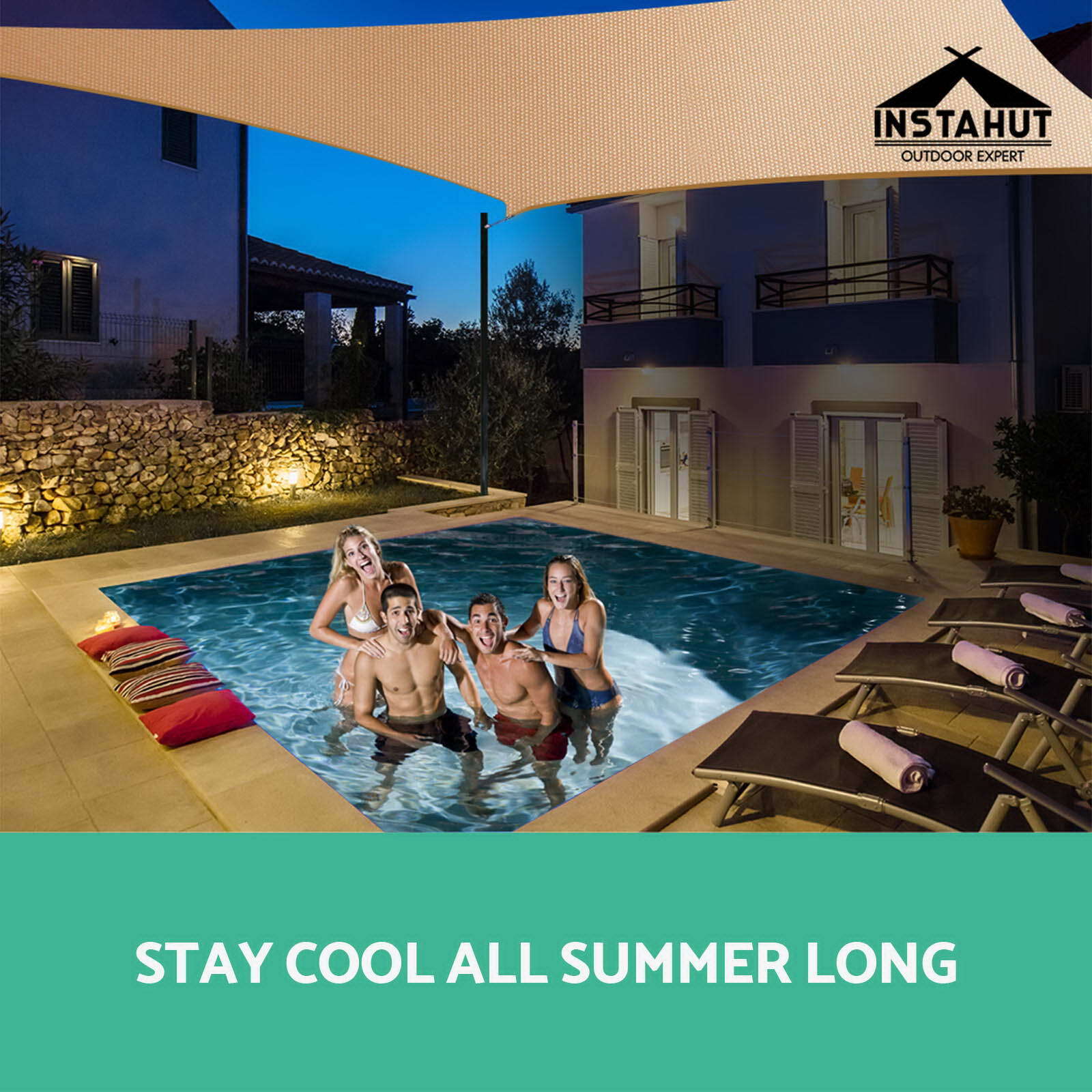 Instahut Waterproof Shade Sail 2x4m Rectangle Sand 95% Shade Cloth