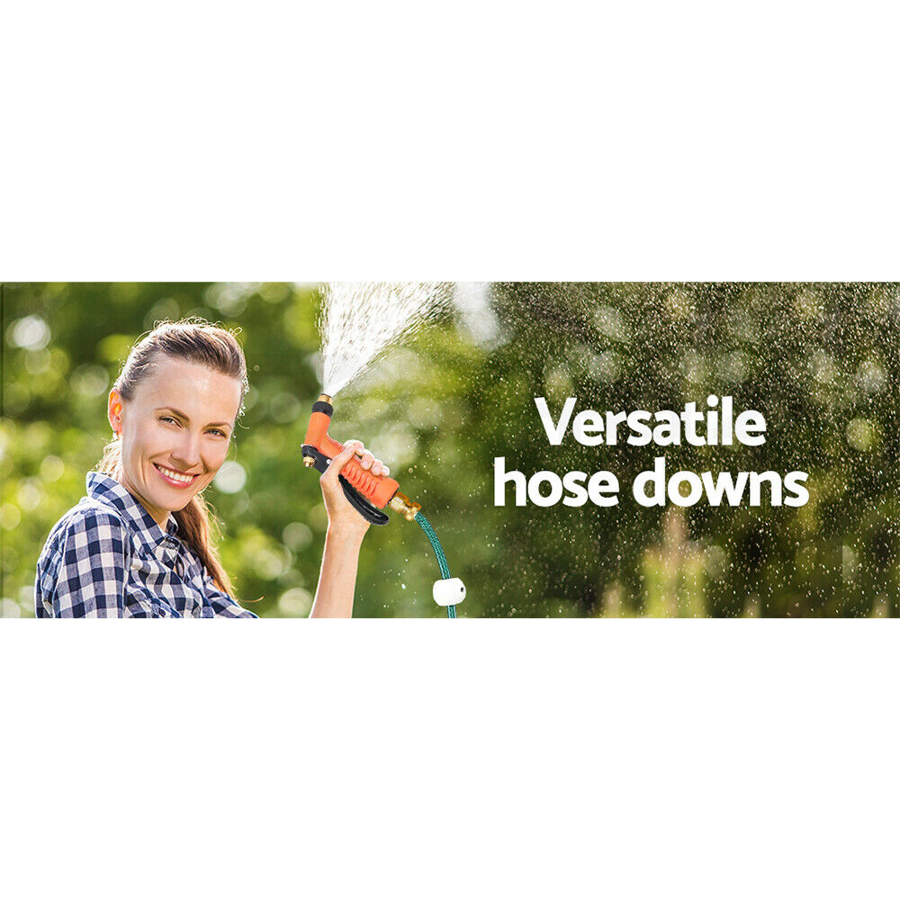 Green Fingers Water Hose Reel 30M Retractable Garden Brass Spray Gun Auto Rewind