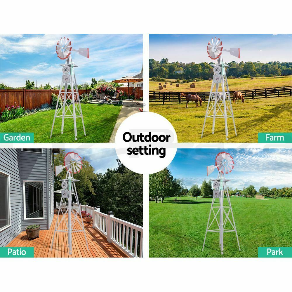 Garden Windmill 8FT 245cm Metal Ornaments Outdoor Decor Ornamental Wind Will