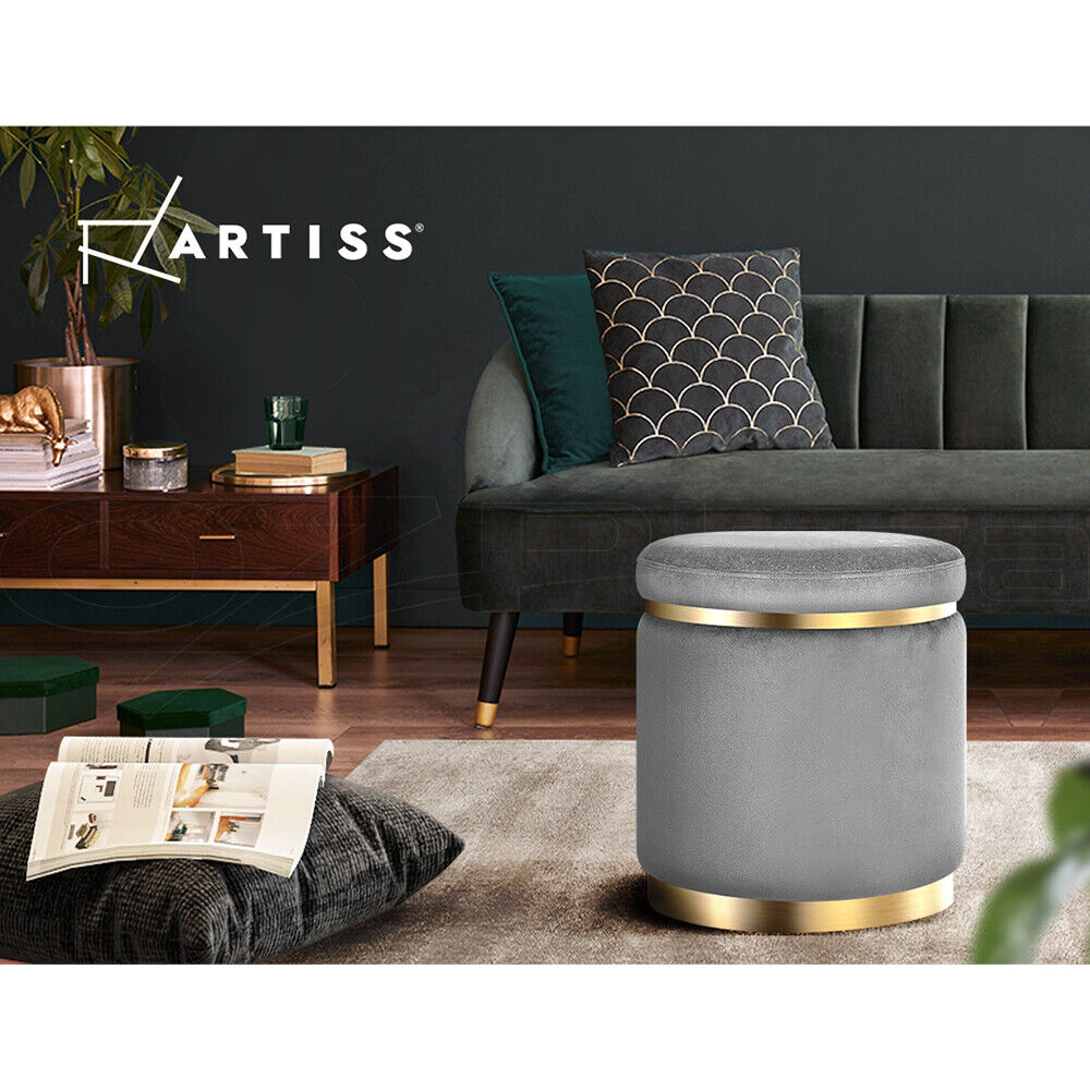 Artiss Ottoman Foot Stool Round Velvet Charcoal