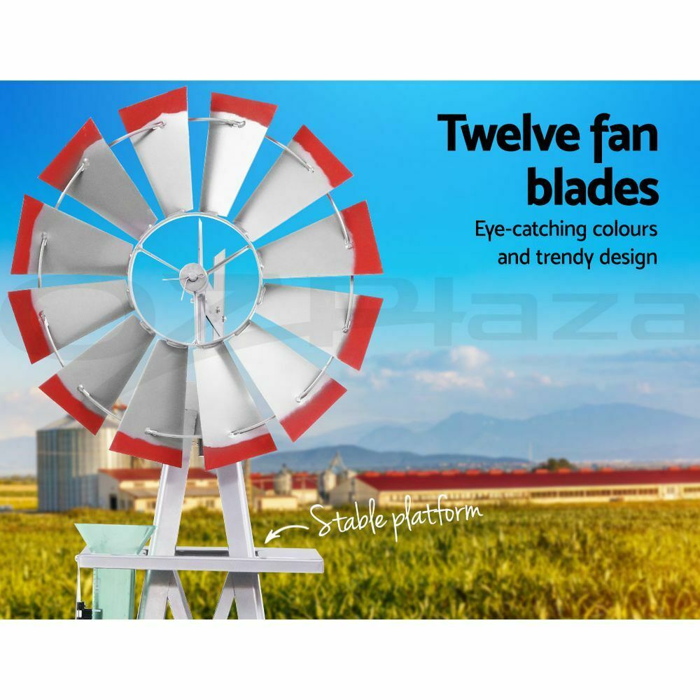 Garden Windmill 8FT 245cm Metal Ornaments Outdoor Decor Ornamental Wind Will