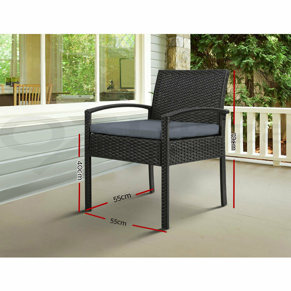 Gardeon 2PC Outdoor Dining Chairs Patio Furniture Rattan Lounge Chair Cushion Felix