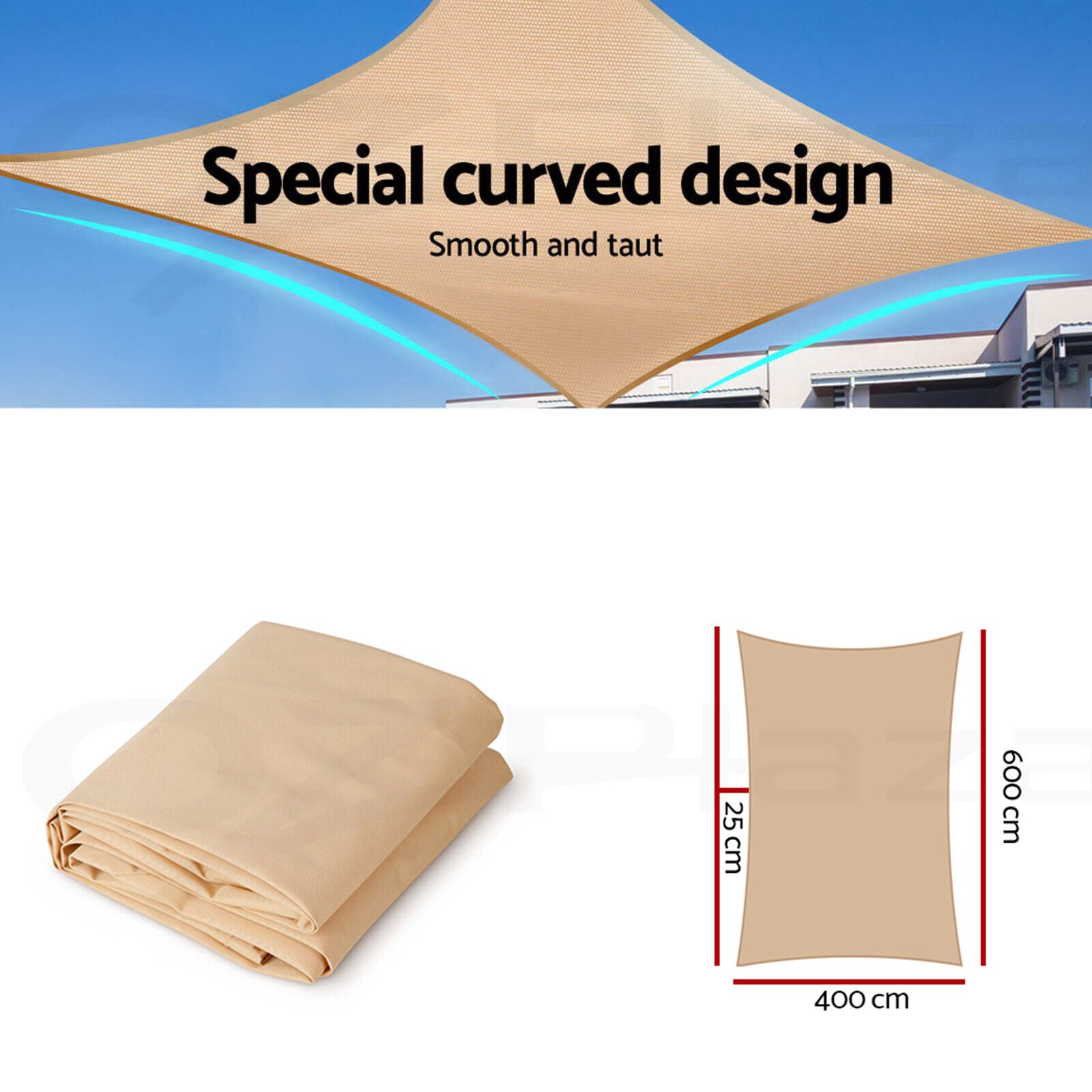 Instahut Waterproof Shade Sail 4x6m Rectangle Sand 95% Shade Cloth